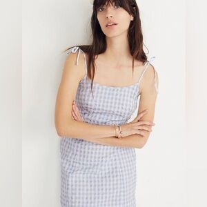 Madewell Light Blue Gingham Tie Strap Mini Dress